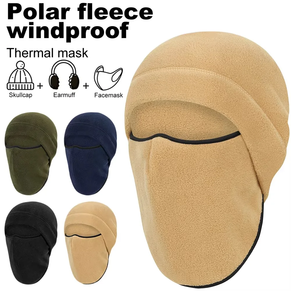 Moda Color sólido polar pasamontañas sombrero a prueba de viento máscara facial capucha gorros engrosados mantener caliente máscara facial completa al aire libre - imagen 2