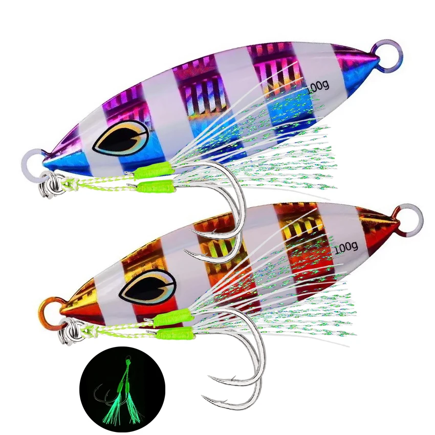 Señuelo de pesca de plantilla lenta, brillo nocturno de Metal de alta calidad, 40g, 60g-200g, fregaderos rápidos, pesca en barco de aguas profundas, cebo de caballa Marlin, 1 Uds.