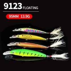 Señuelo artificial wobbler flotante – Swimbait con anzuelo triple pluma