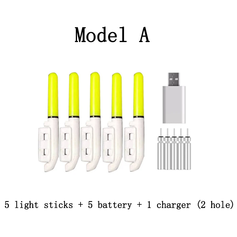 5 unids/lote palo de luz electrónico con 5 baterías recargables Clip en caña de pescar lámpara brillante impermeable pesca nocturna J513 - imagen 5
