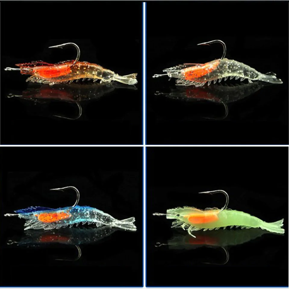 Cebos falsos luminosos para camarones, señuelo de simulación suave, cebo de trucha Artificial con un solo gancho, herramientas de pesca marina, 5 piezas - imagen 3