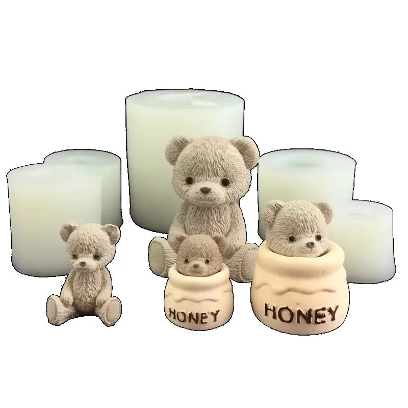 Molde de silicona oso peluche con tarro de miel para velas y repostería - imagen 2