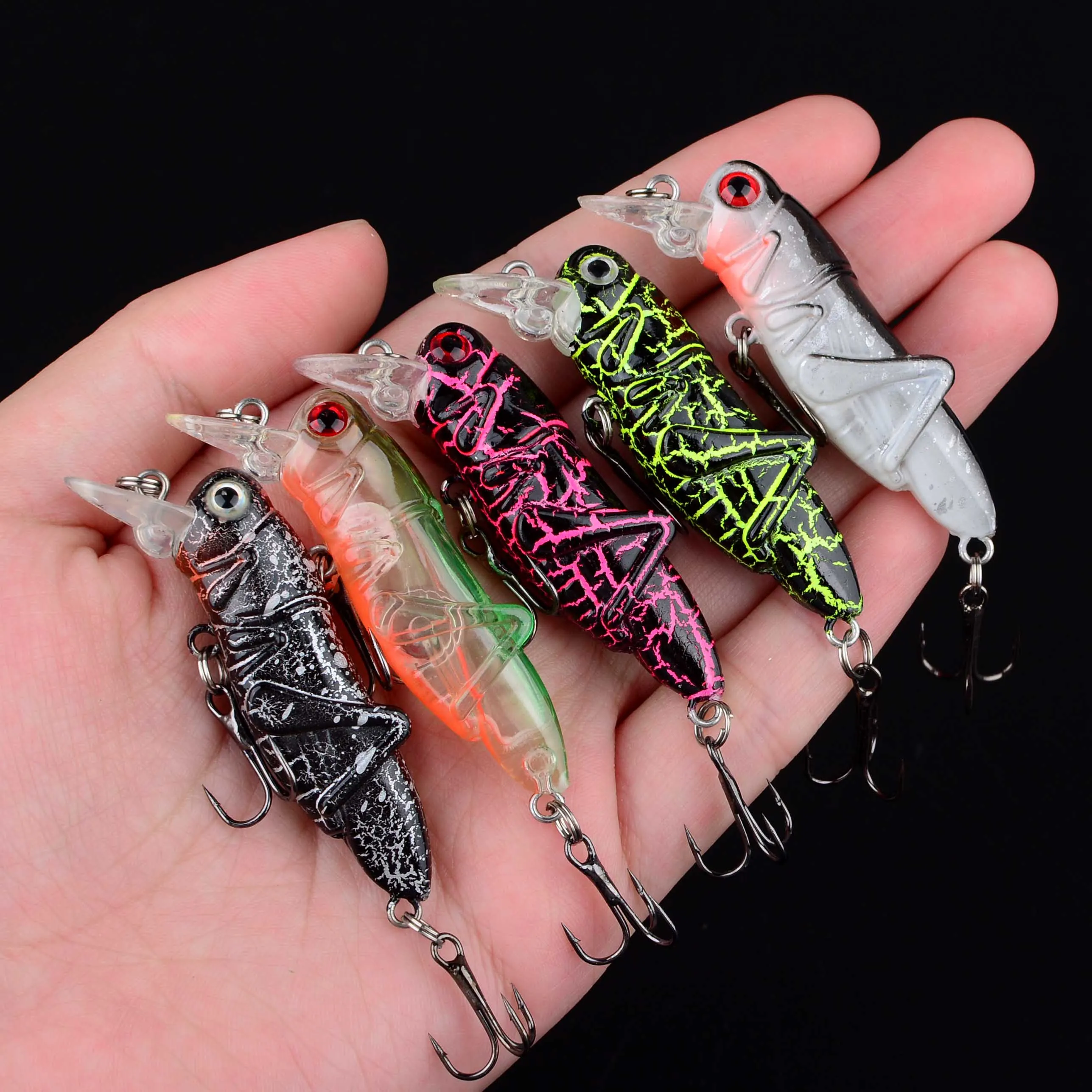Señuelos de pesca de insectos saltamontes, cebo duro Wobbler, cebo Artificial realista, Swimbait de lubina, 5 uds.