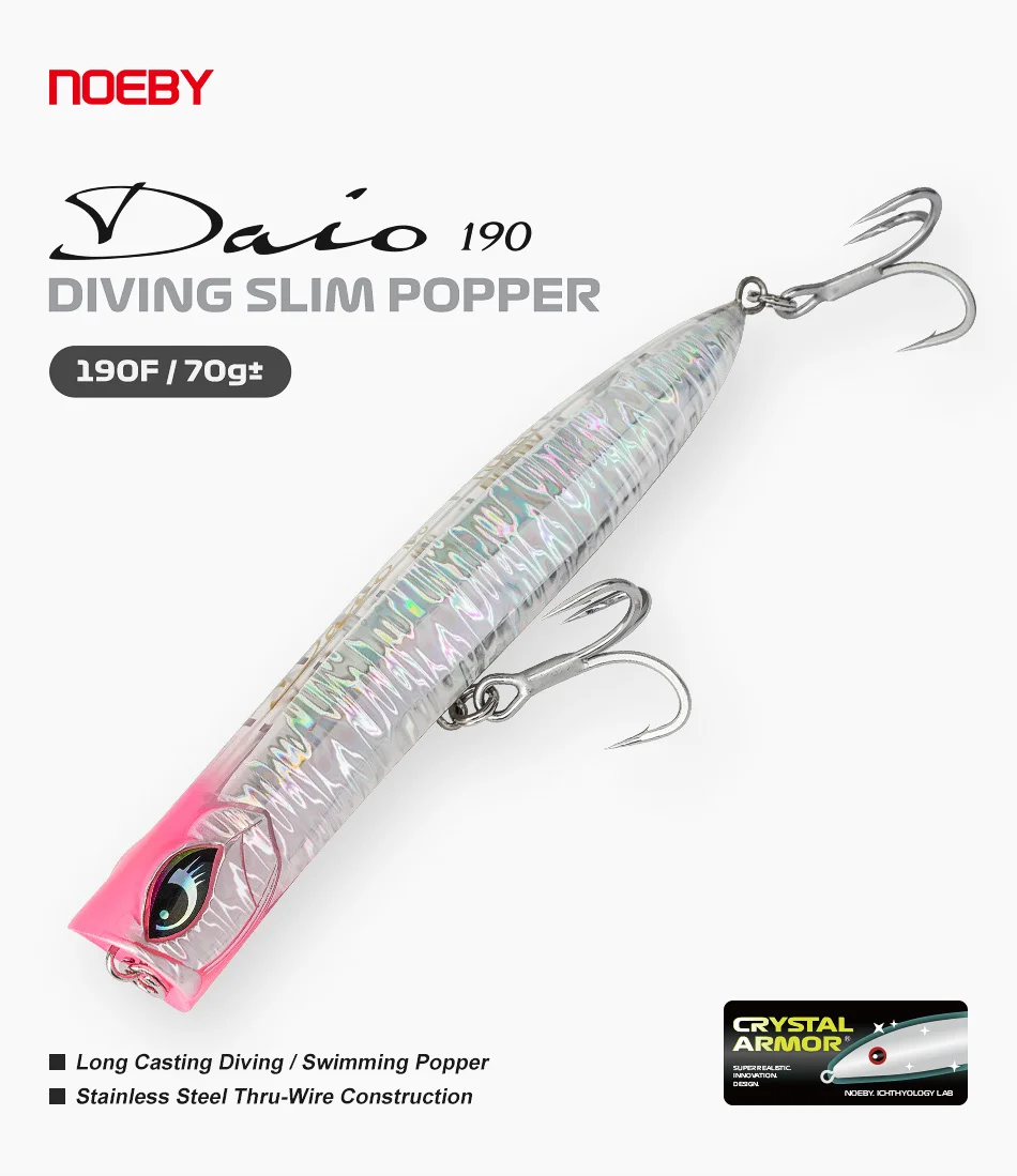 Señuelo Noeby Daio Duiken Slim Popper 190mm vista lateral