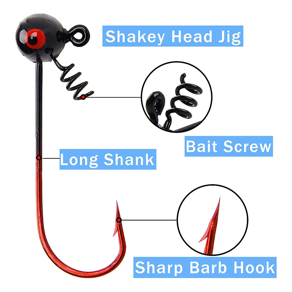 Shakey Head Jig anzuelos de pesca con cebo, tornillo de bloqueo, púas, gusano, 1/4oz, 1/8oz, 1/16oz, 22 piezas - imagen 3