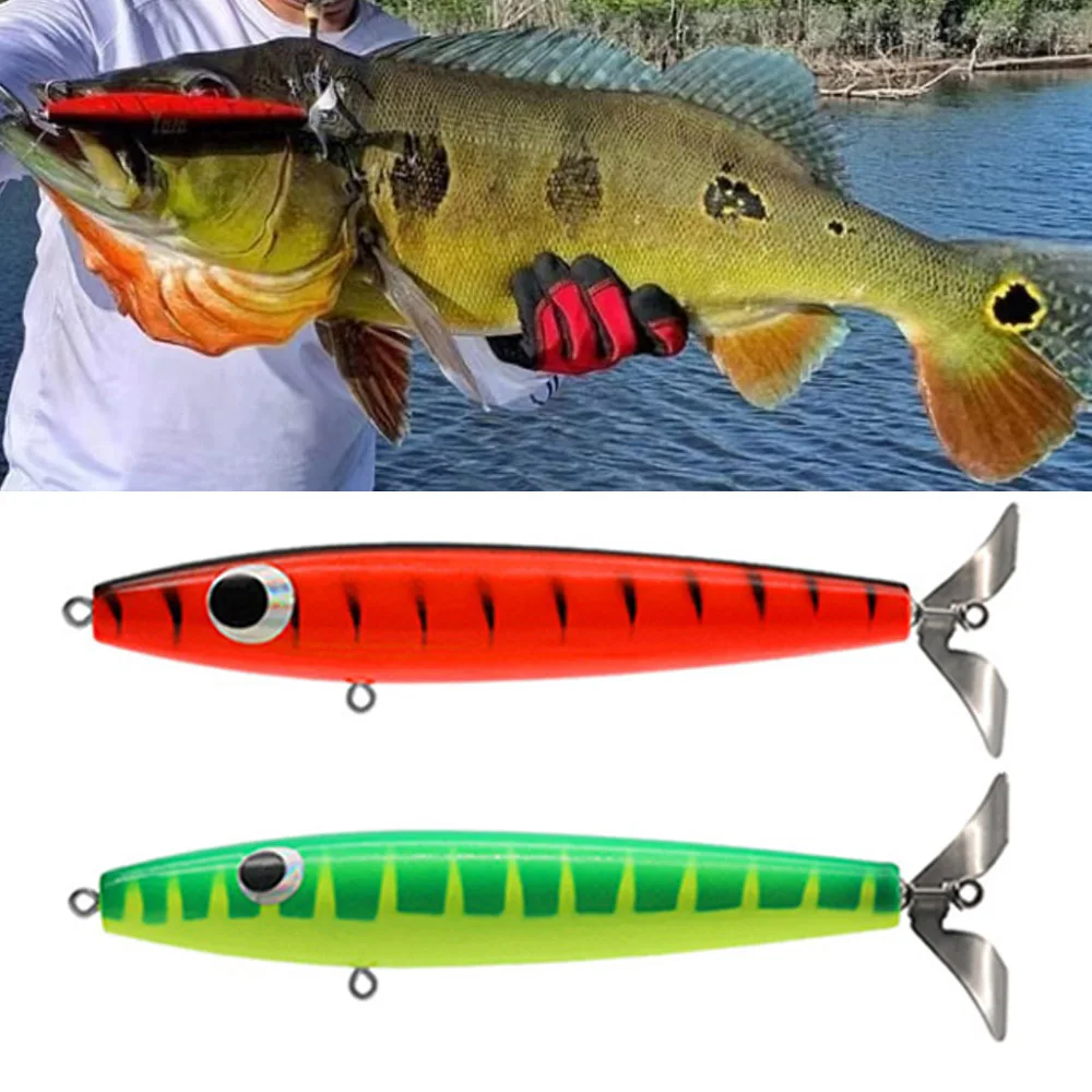 14cm 25g Trolling hélice de madera lápiz de madera señuelo agua salada palo de agua superior cebo Señuelos de pesca de madera cebo de pavo real