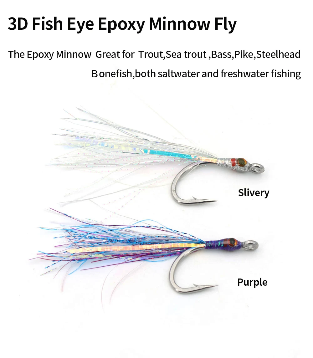 ICERIO 3/4PCS 4/0 #    Moscas de pesca con mosca epoxi 3D Minnow Baitfish señuelo con luminoso para trucha Pike almizclado lubina Señuelos de pesca de mar - imagen 2