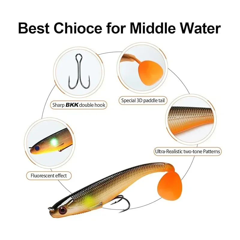 Señuelos blandos de cola en T de 90mm y 7g con cabeza de plomo para agua salada, cebo de silicona para perca Megabass, anzuelo de pesca de tiro largo - imagen 2