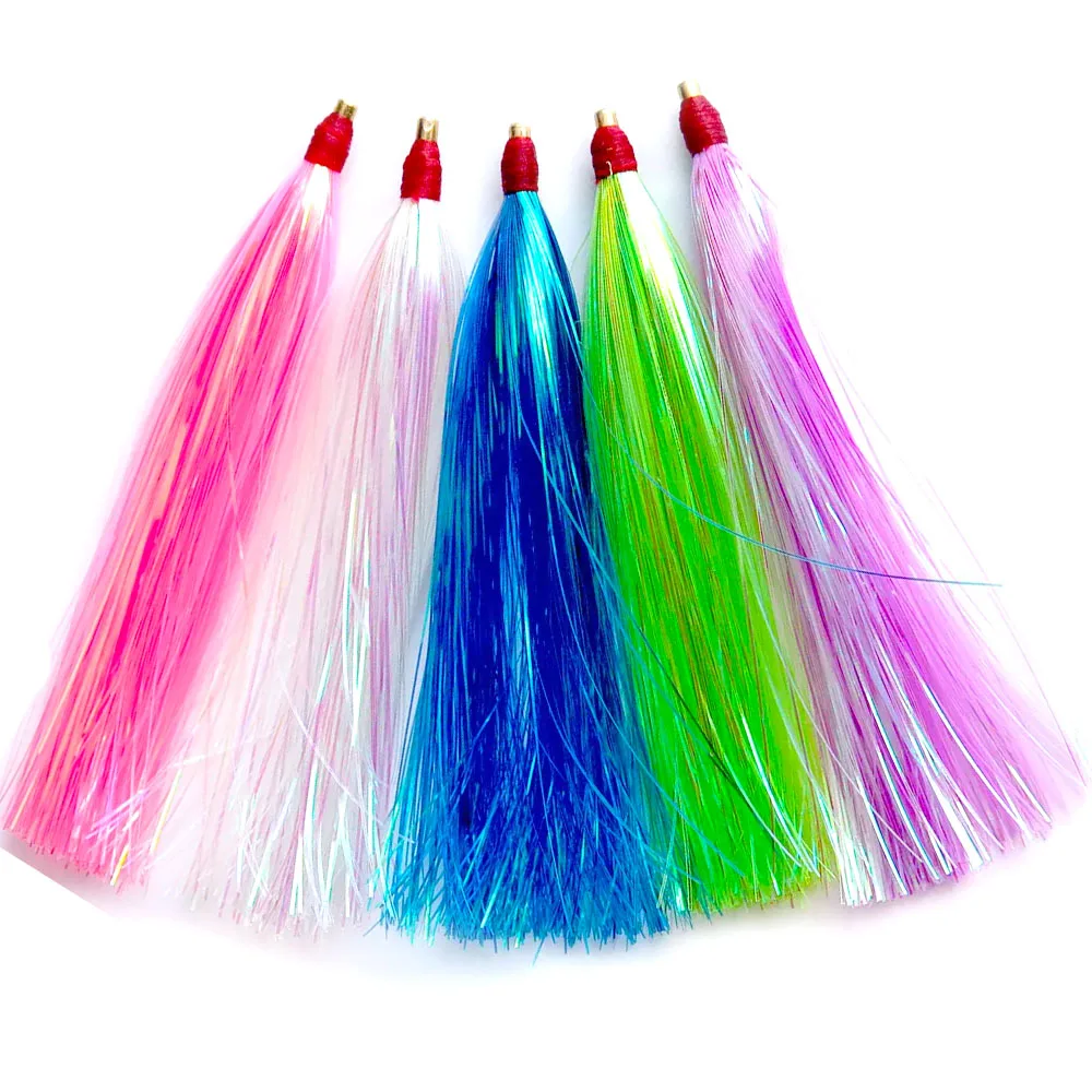 5 uds pesca Bucktail Teaser Jig Señuelos de Pesca línea Flash falda cebo aparejos anzuelos de pesca Teaser cebo Kit DIY señuelo aparejos de pesca - imagen 2