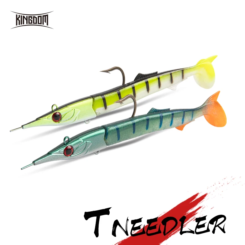 Señuelo de cola en T suave Kingdom, 2 anzuelos con cabeza de anzuelo diferente y 4 Uds., señuelo de pesca de agua salada que se hunde con cola de PVC suave para pesca de Lucio