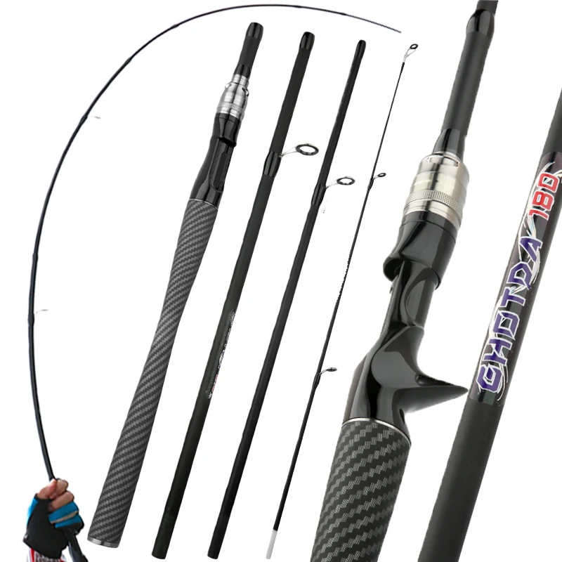 Caña de pescar con señuelo telescópica y portátil de 1,8/2,1 m con punta sólida, caña giratoria de carbono duro para lubina, trucha, Jigging, potencia media