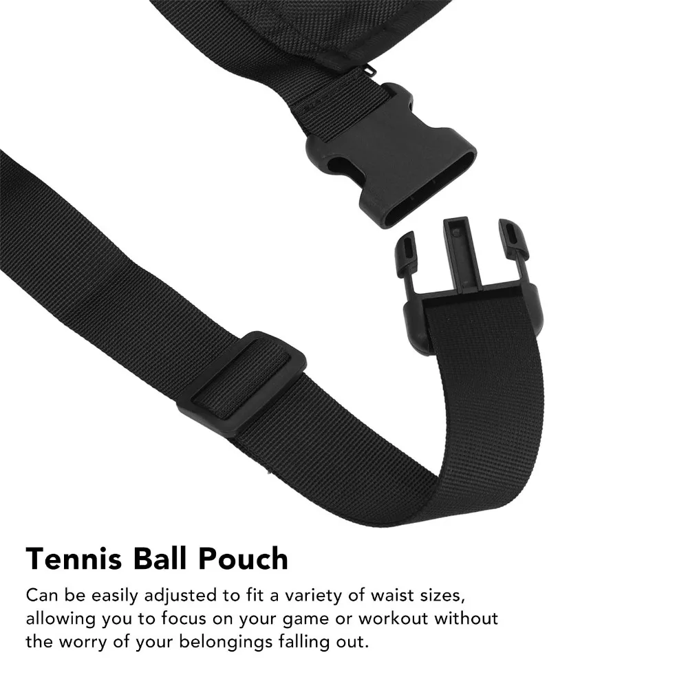 Accesorios de tenis, soporte de pelota de tenis de poliéster, bolsa de cintura de bola negra de malla, cinturón ajustable, riñonera de malla para exteriores - imagen 4