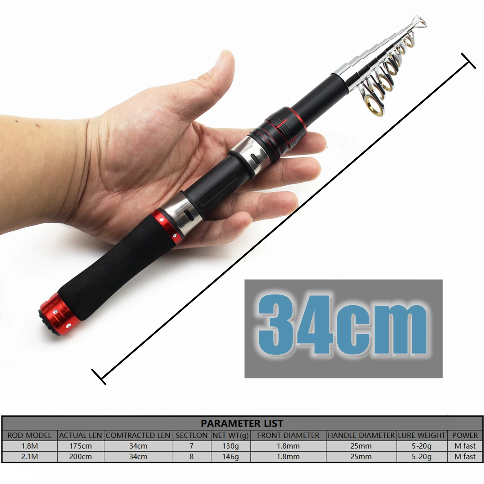 Caña de pescar telescópica de carbono, aparejo portátil de fundición giratoria, ultracorta, 1,8 M, 2,1 M, novedad - imagen 2