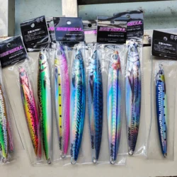 Plantilla de Metal 40g60g80g100g120g150g200g 3D plantilla lenta Shore Jigging Atún señuelo pesca en agua salada Jigpara cebo para Mahi Marlin Wahoo