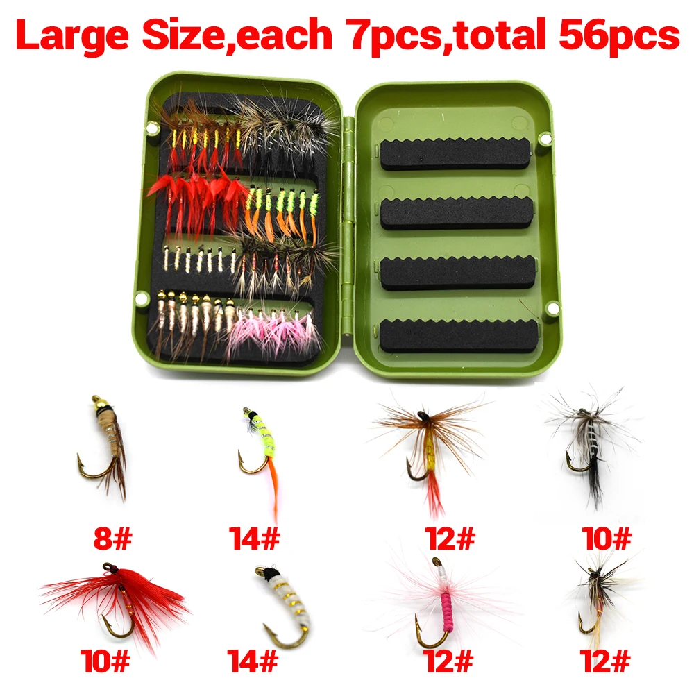 Kit de moscas para pesca con mosca, equipo de pesca con mosca hecho a mano de 40-56 Uds con moscas secas/húmedas, serpentinas, surtido de moscas para trucha y lubina - imagen 3