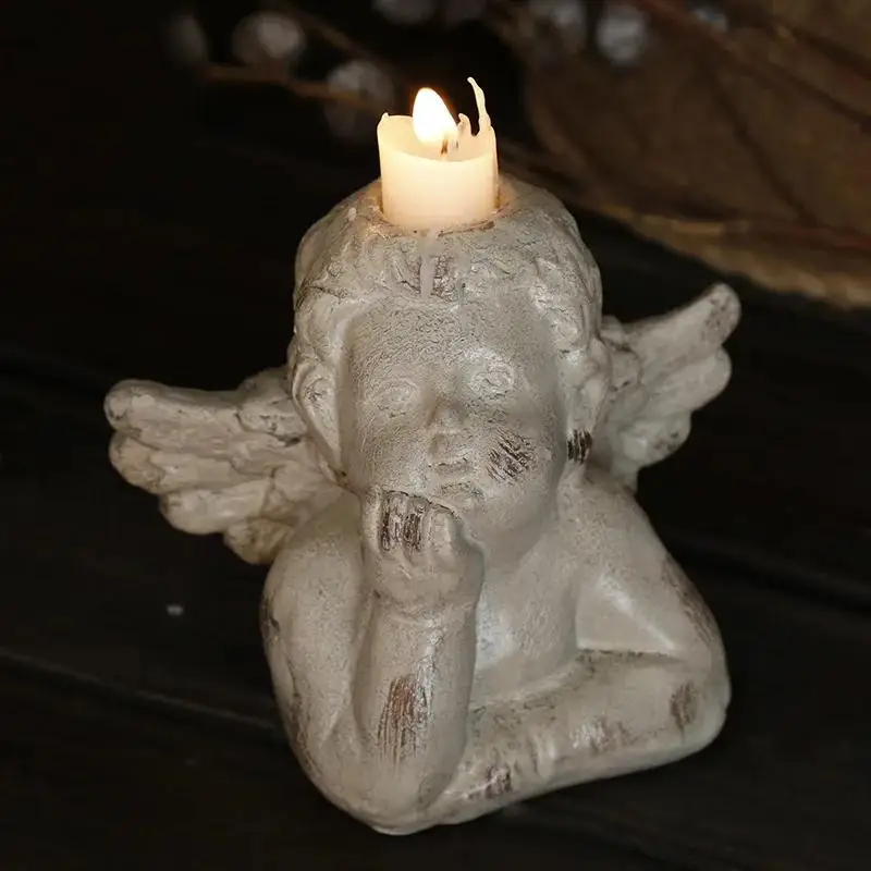 Adorno resina ángel candelabro – Escultura bebé alado para jardín y boda - imagen 2