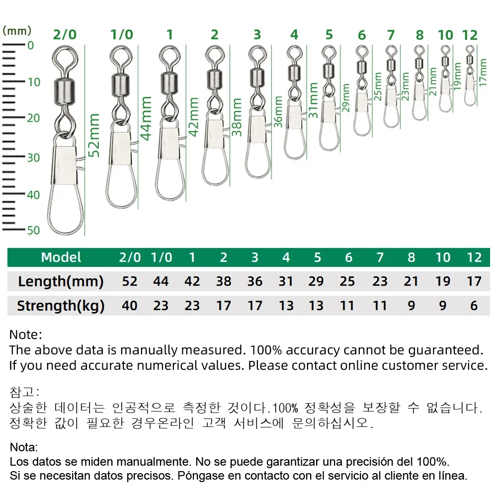 DNDYUJU 50 Uds conector de pesca giratorio con enclavamiento Snap de acero inoxidable para anzuelo señuelo aparejos de pesca - imagen 2