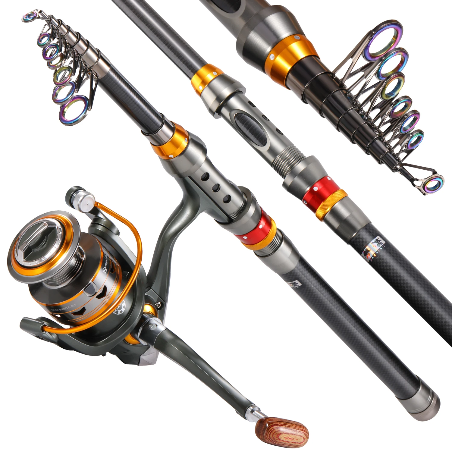 Caña de Pescar Telescópica Sougayilang de 1,8-3,6 m y Rueda de Carrete de Pesca 11BB, Caña de Pescar de Viaje Portátil, Combo de Caña de Pescar Giratoria