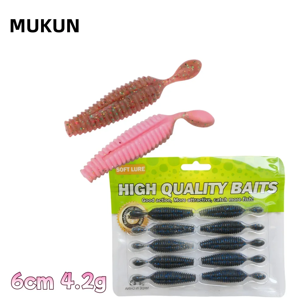 MUKUN 10PCS Potatoes Soft Fishing Lure 60mm 4g Grubs Worm Artificial bait For Pink Bass with salt Freshwater Saltwater Tackle - imagen 2