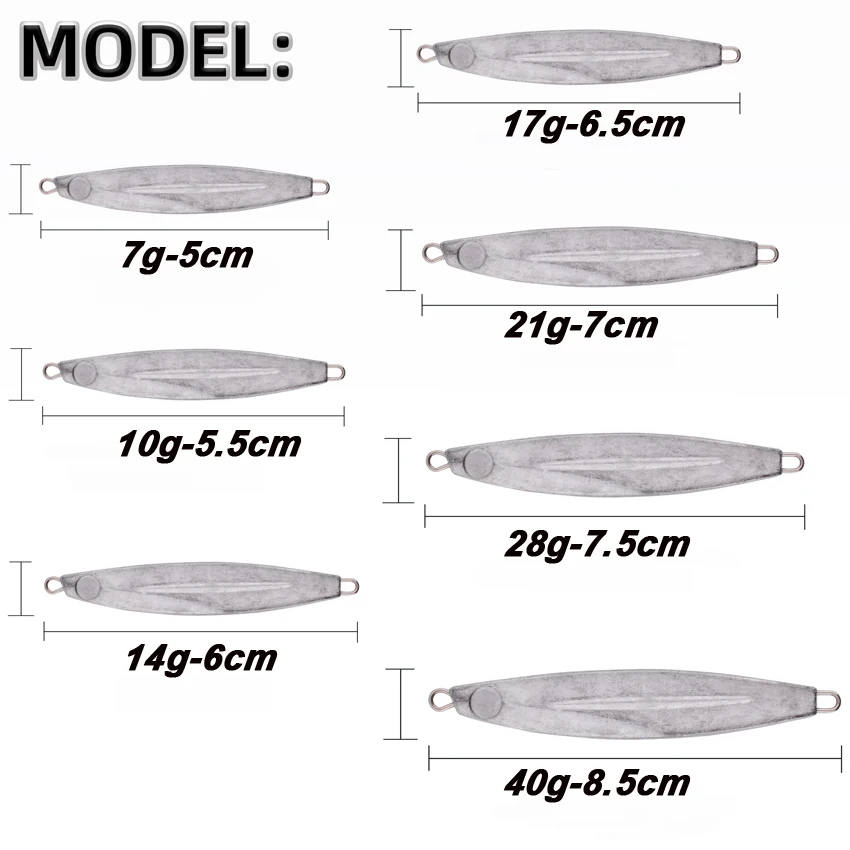 20 unids/lote señuelo de pesca sin pintar Jigbait 40g 28g 21g 17g 14g 10g 7g Shore Cast Nake Jigs señuelos artificiales Color Original - imagen 2