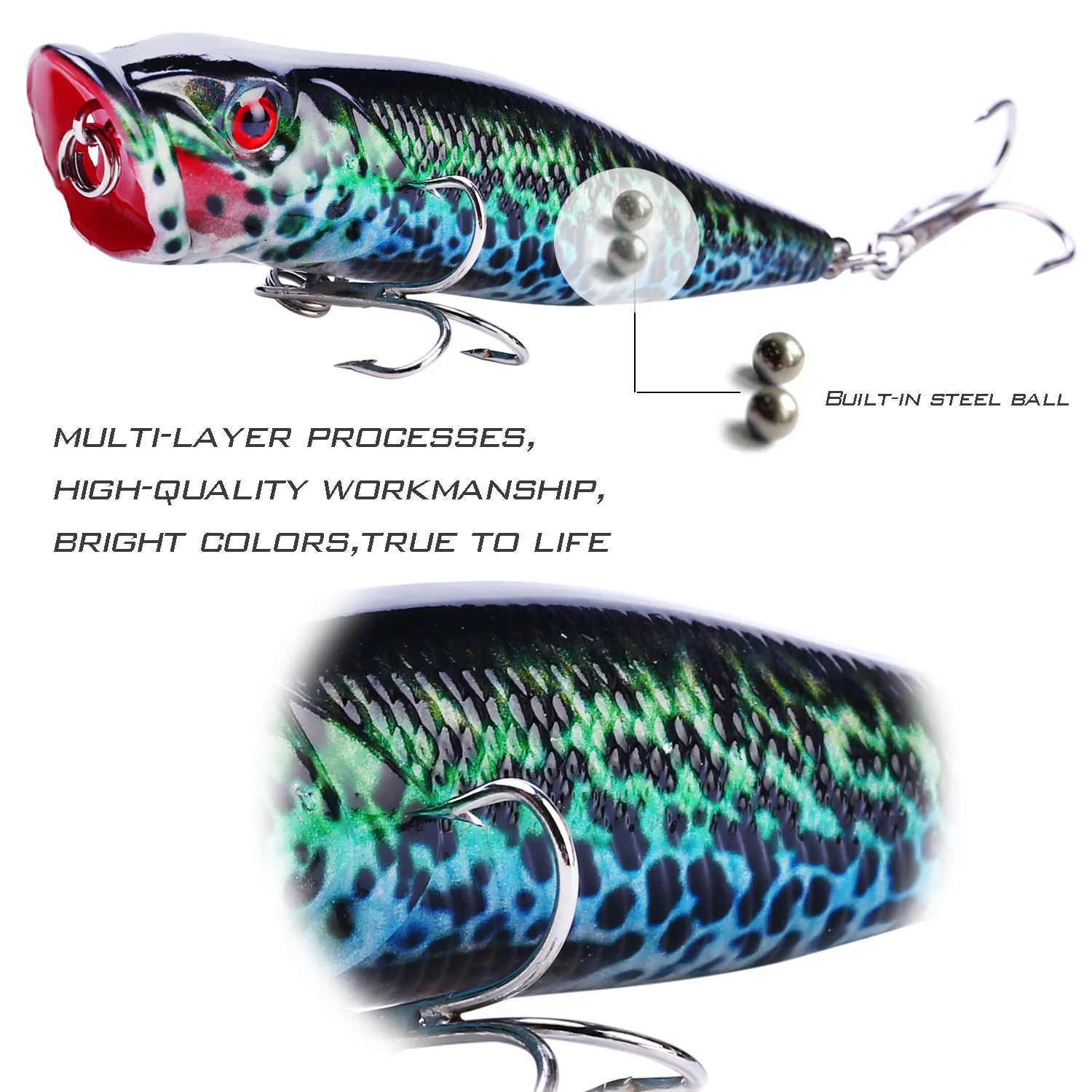 Sougayilang-Señuelos de Pesca Popper de 8,6 cm y 12,7g, cebos duros de agua superior, pececillo, Crankbait, Swimbait para Lucio, agua salada y dulce - imagen 4