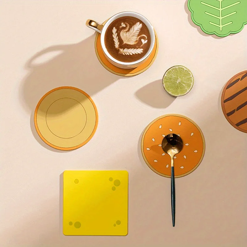 8 unids/set posavasos con forma de hamburguesa, almohadilla creativa para tazas, estera aislante de silicona, soporte para tazas, cocina, comedor, Bar, decoraciones para mesa, regalo para niños