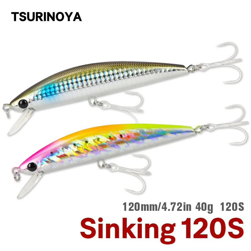 TSURINOYA-señuelo de pesca hundido Minnow120S, 120mm, 40g, pesca en el mar, cebo de agua salada, aparejos de barco de alta resistencia, caballa de atún y lubina - imagen 2