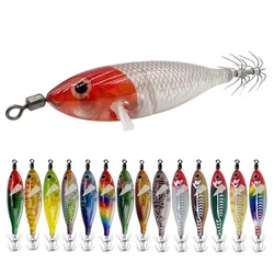 Señuelos de pesca para camarones, señuelo para camarones con cabeza de anzuelo, plantillas de calamar, señuelo con cola luminosa, plantilla láser para camarones de madera y agua salada