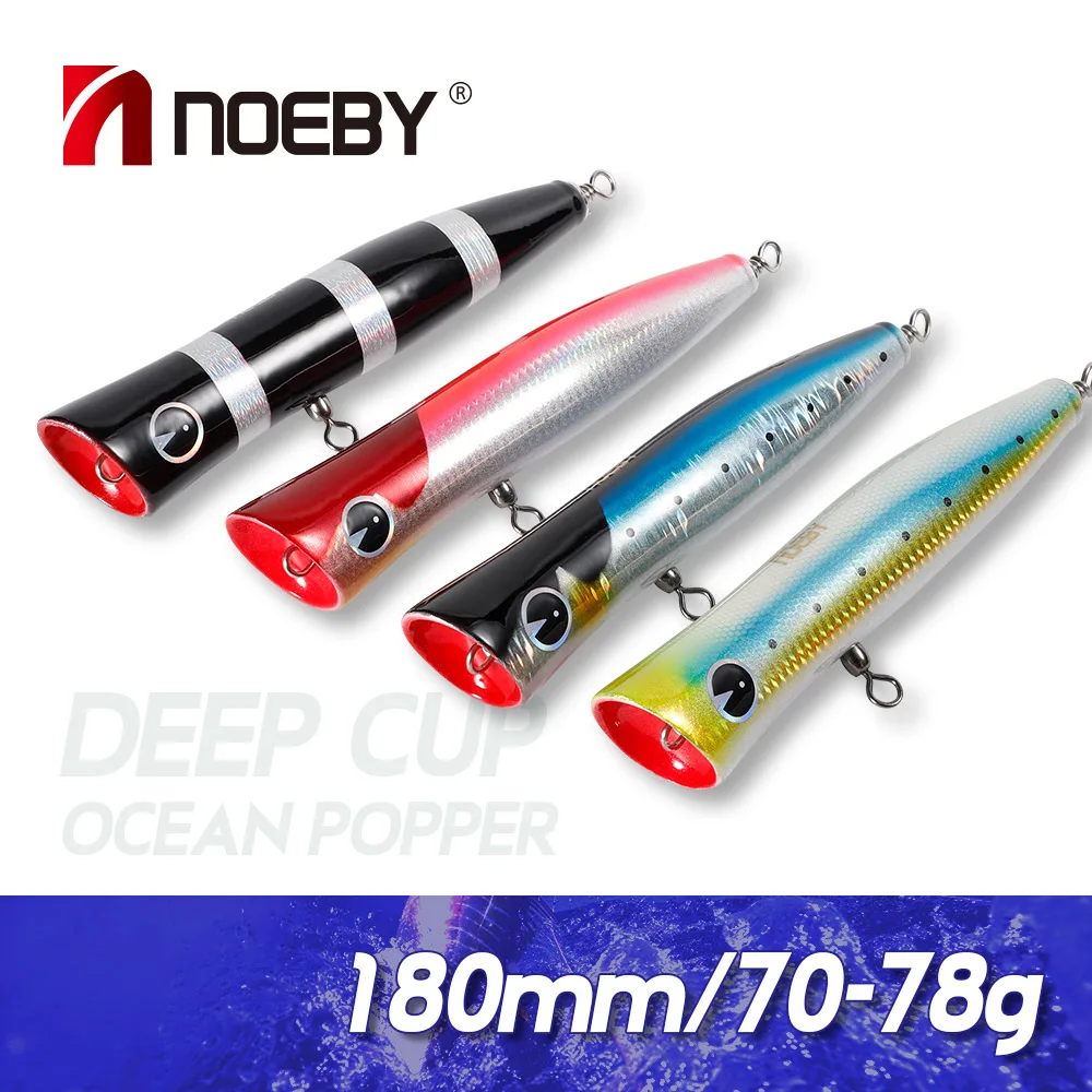 NOEBY-señuelo de arrastre Popper de madera, 180mm, 80g, flotante, para pesca en agua salada en barco, aparejos de pesca GT