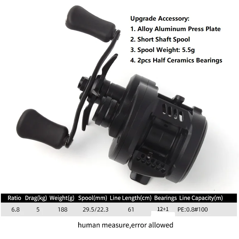 Carrete de pesca Kawa, rueda de tambor fundido DK100/150/200 arrastre 7/15kg, carrete de fundición 12 + 1BB Weigt 188/203g, mango de cuerpo de Metal con perilla de goma - imagen 3