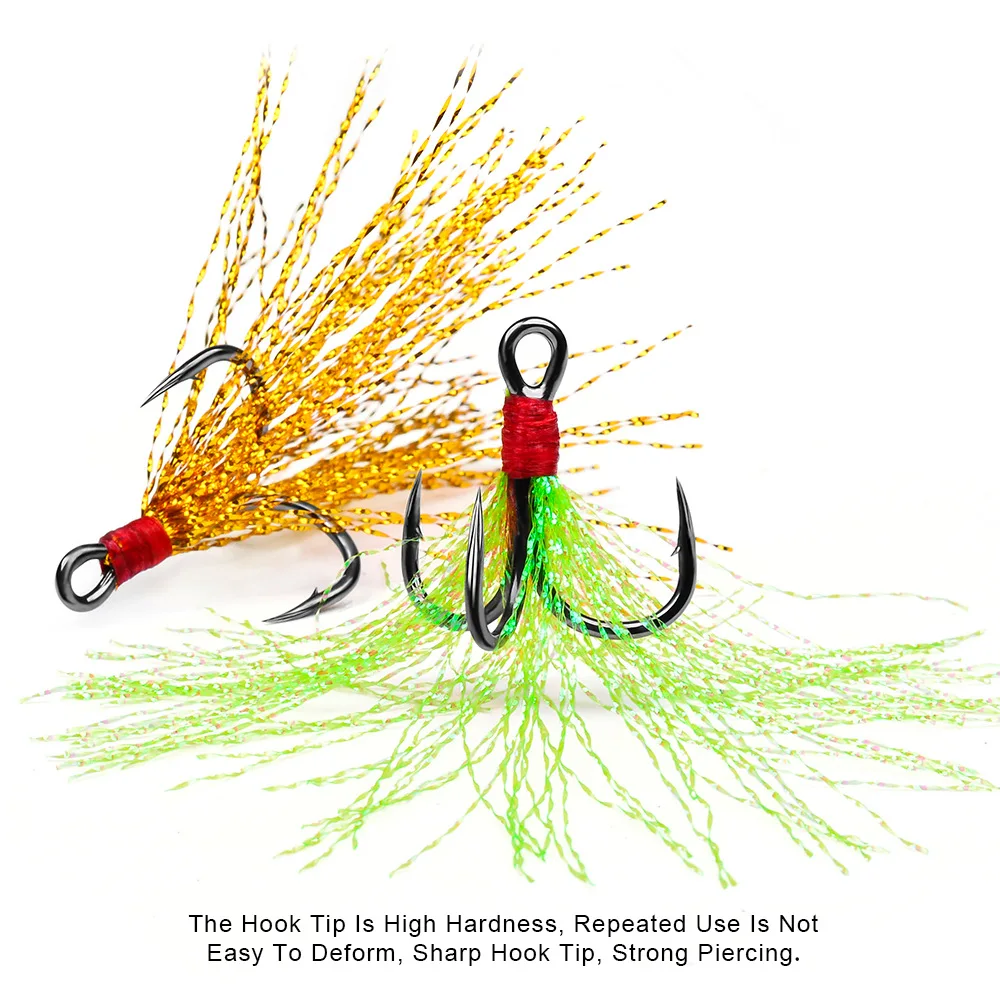 5 uds 10 Uds anzuelos triples de Pesca 4X de fuerza con aparejos de plumas anzuelo de Pesca anzuelos de púas de acero al carbono más fuertes Pesca - imagen 4