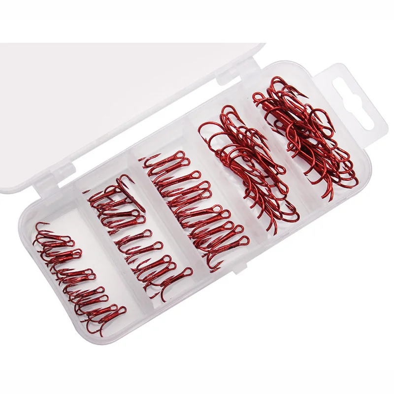 Kit de anzuelos triples de pesca, anzuelos de acero rico en carbono, curva redonda fuerte y afilada para señuelos, cebos, pesca en agua dulce y salada, 50 Uds. - imagen 3