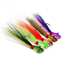 5 uds Bucktail Jigs cabeza gancho 3D ojos cebo 7g 14g 28g 56g pelo de ciervo pluma barba Jigging señuelo pesca
