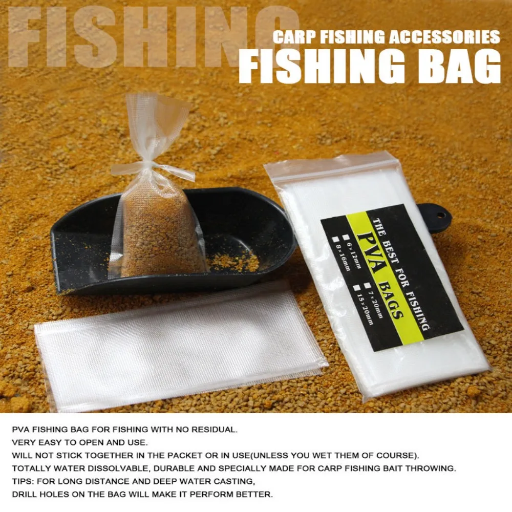 Bolsas de PVA de gran capacidad para mantener todo seco, embalaje de pesca organizado, bolsa de cebo ambiental, 50 piezas - imagen 5
