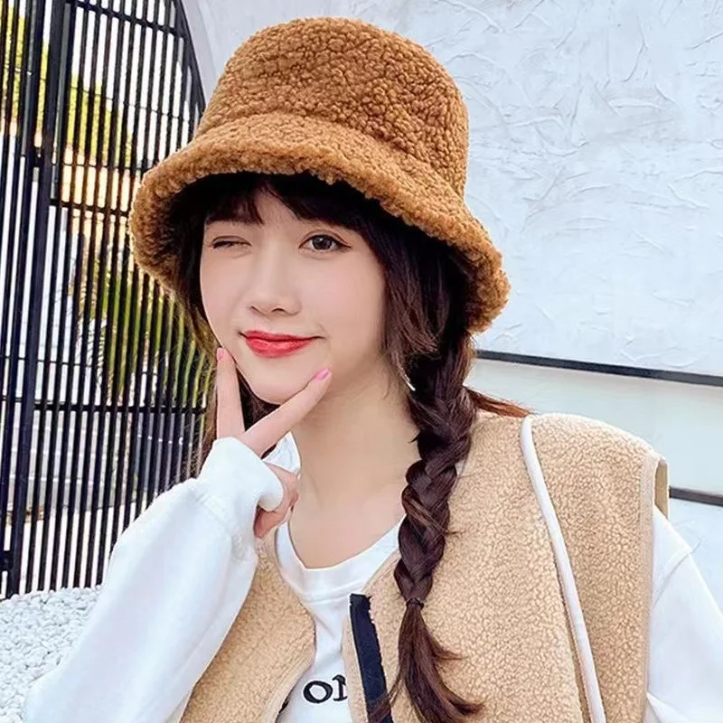 Gorros de pescador de piel sintética de lana de cordero para mujer, sombreros de cubo cálidos, gorros de felpa gruesos para exteriores, mantener el calor, gorros de pesca Unisex, Invierno - imagen 2