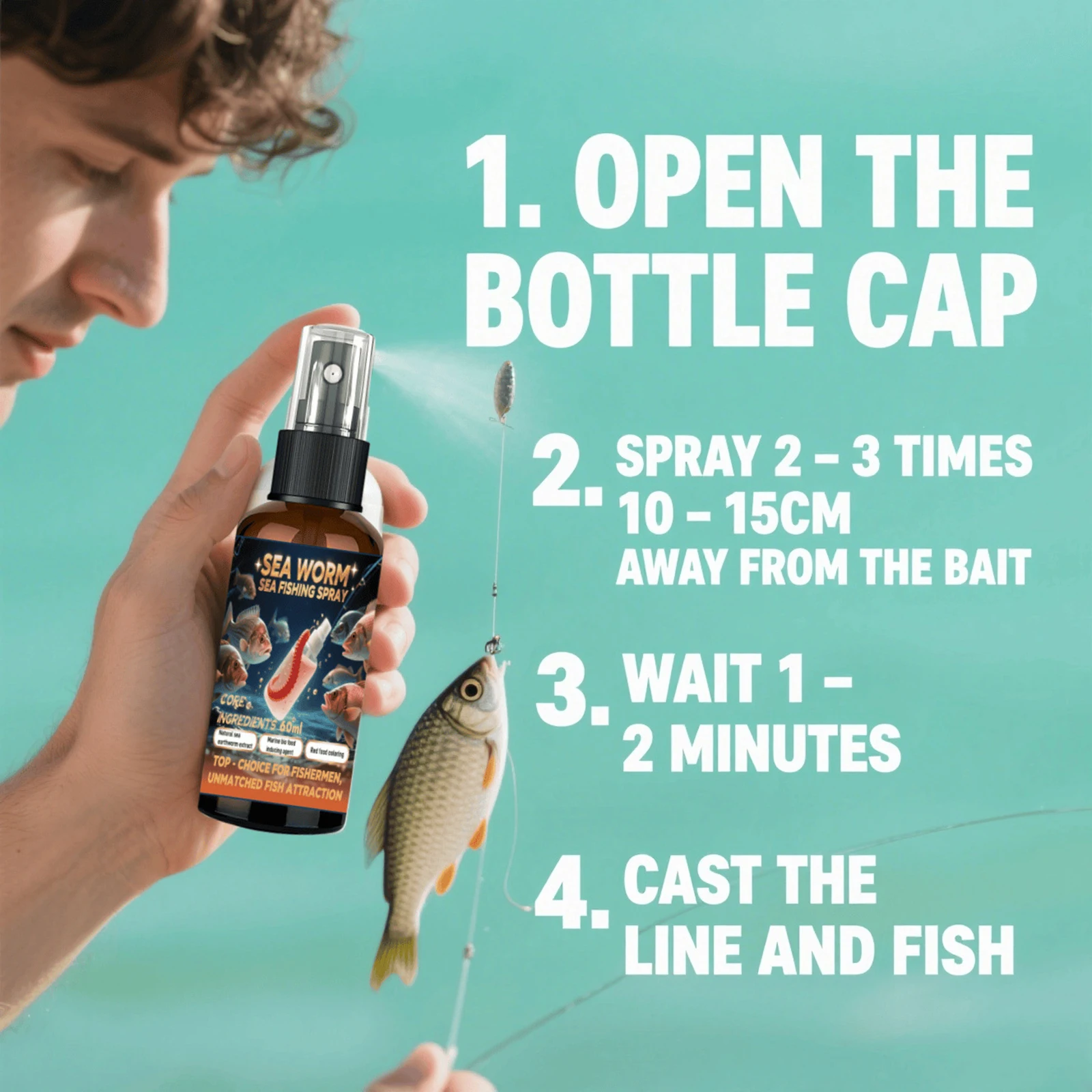 Atrayente de pesca de 60ml, fuerte Aroma de pescado, aditivo rápido para la aggregación de peces, señuelo de pescado concentrado líquido para pesca en hielo en invierno - imagen 5