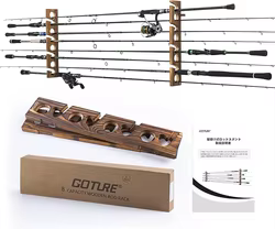 Soporte para caña de pescar de madera Goture, soporte de almacenamiento de pared con 8 agujeros, estante de exhibición para caña de pescar Horizontal, herramienta máxima de 2,5 kg