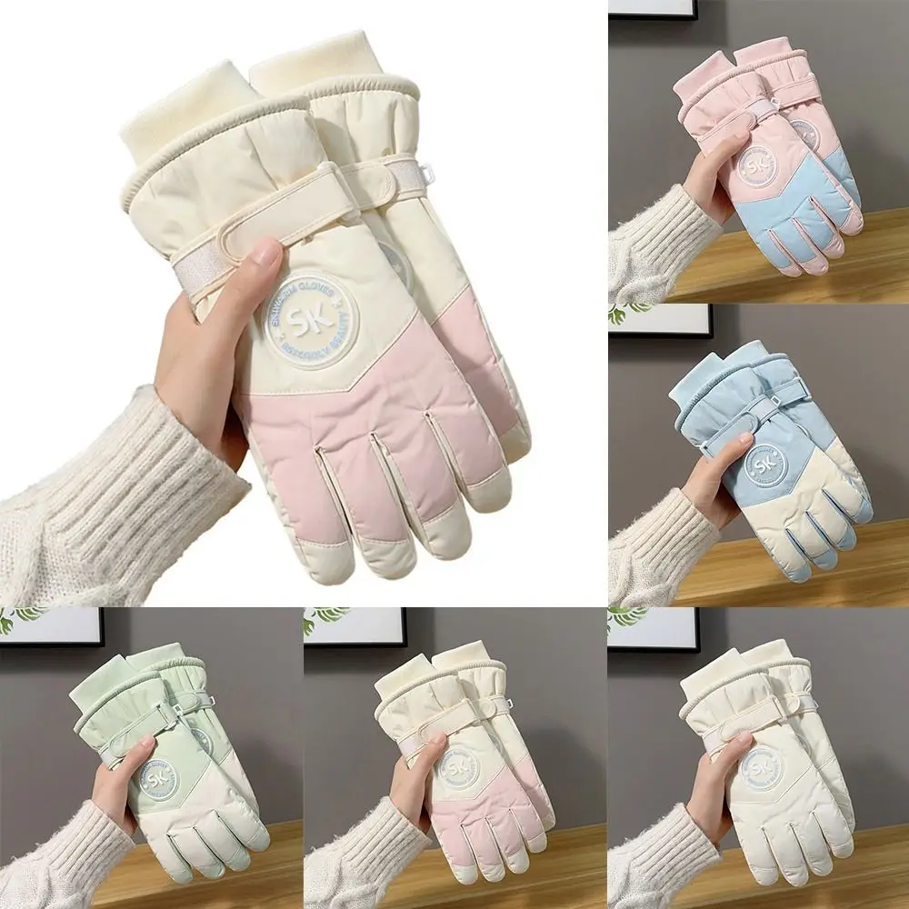Guantes de esquí con forro a la moda, guantes gruesos de algodón impermeables para pantalla táctil, guantes cálidos de invierno a prueba de viento para mujer - imagen 4