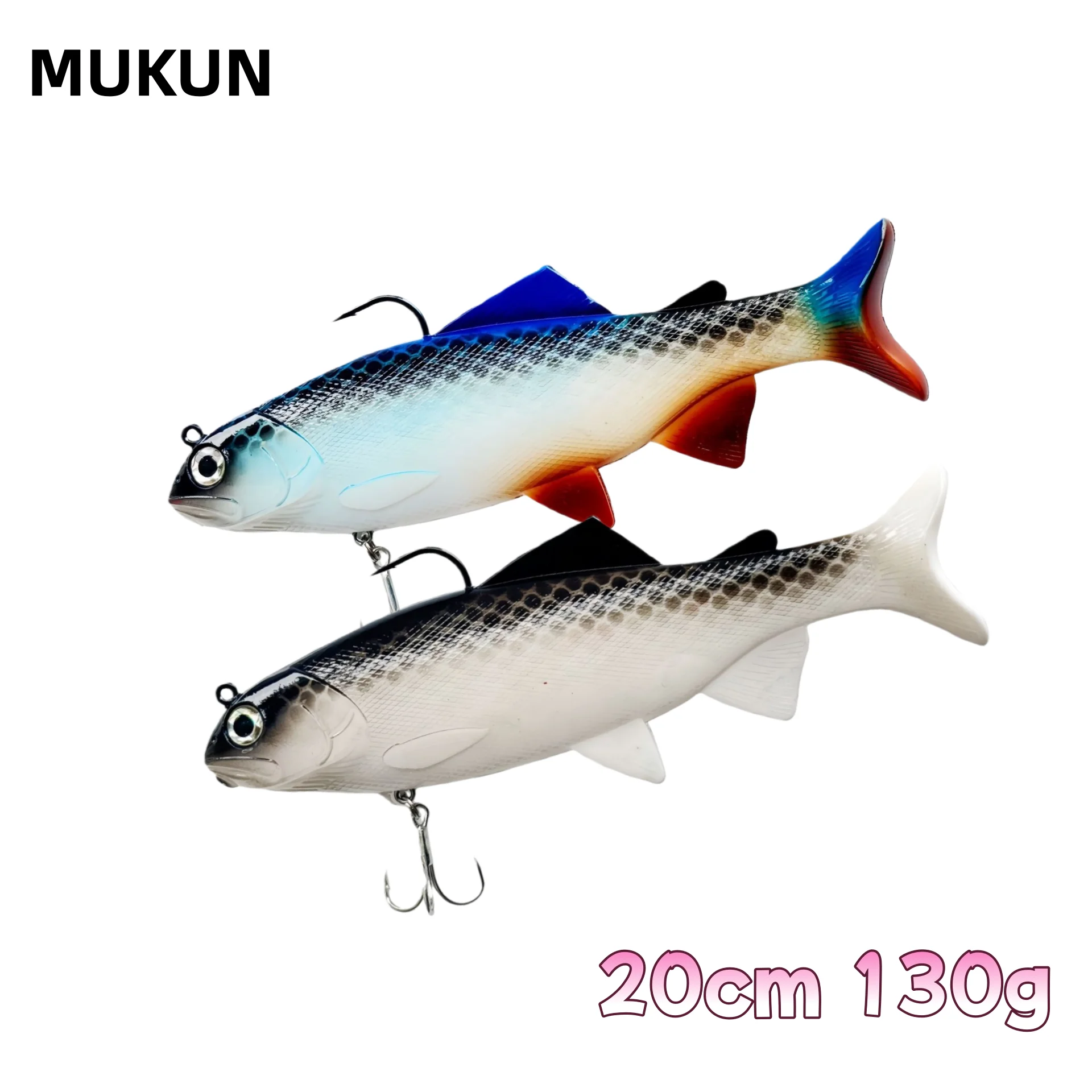 Señuelos de pesca de PVC con cabeza de trucha, cebos artificiales para natación, 20cm/130G, cola en T, señuelos blandos de silicona, Swimbait Wobblers, 1 Uds.