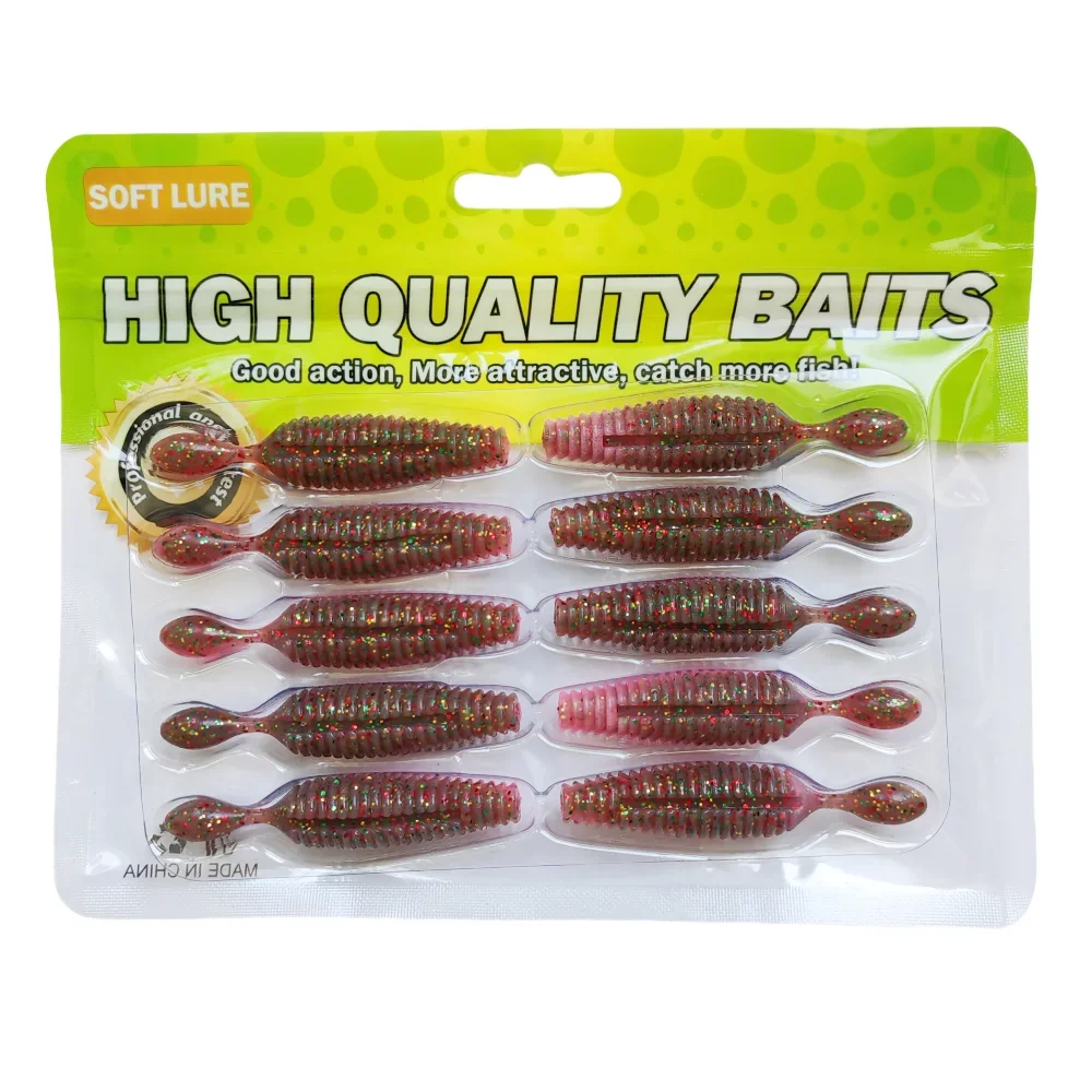 MUKUN 10PCS Potatoes Soft Fishing Lure 60mm 4g Grubs Worm Artificial bait For Pink Bass with salt Freshwater Saltwater Tackle