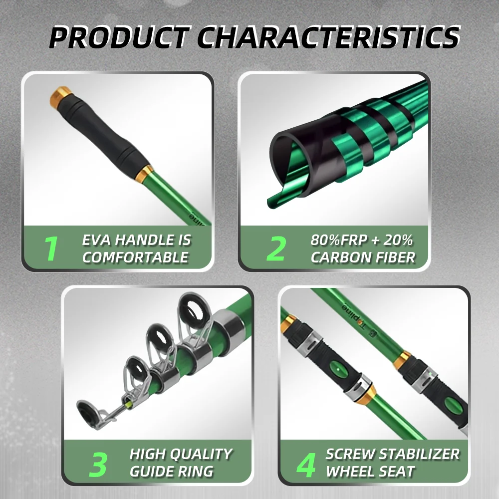 Caña de pescar retráctil de fibra de carbono de 2,1 M, caña de pescar de invierno FRP para carpa, portátil al aire libre para adolescentes y adultos - imagen 3