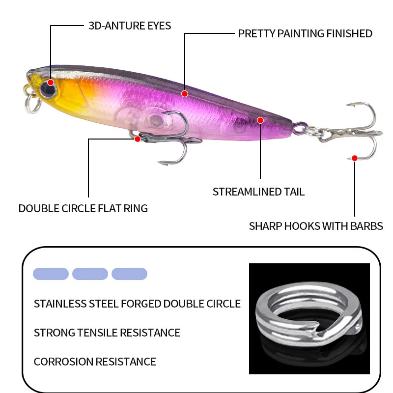 Mini señuelos tipo lápiz flotantes, 3g, 55mm, Wobblers para trucha de agua dulce, cebo Artificial, Topwater, caminar al perro, Swimbait, suministros de pesca - imagen 5