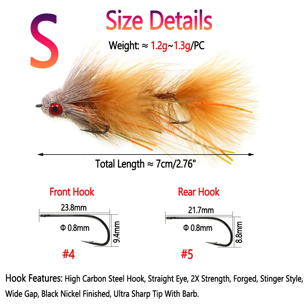 Bimoo-serpentina articulada para pesca en el Mar, Señuelos de Pesca de 2 piezas, con mosca, pelo de ciervo, lubina, columna vertebral, serpentina, juego grande - imagen 3