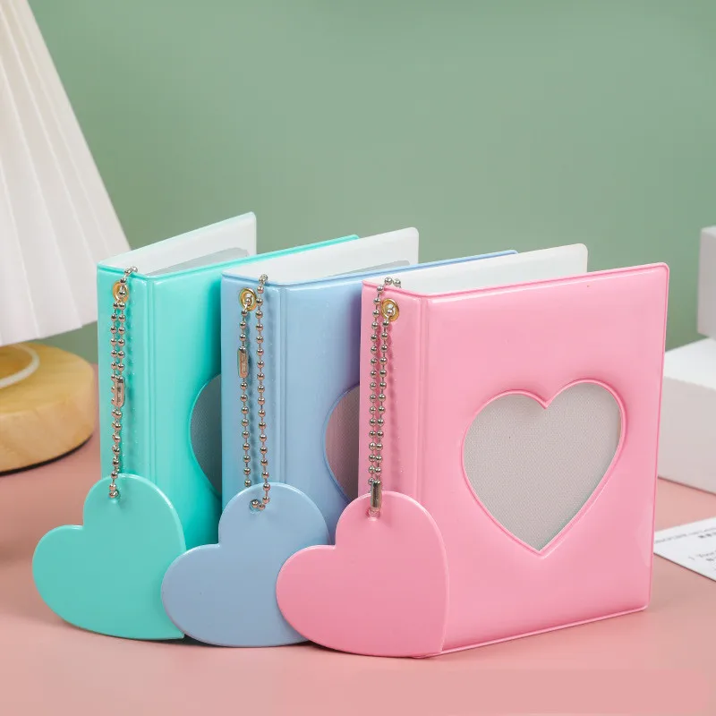 Álbum de fotos con forma de amor, portátil, para el hogar, bonito soporte para sesión fotográfica hueca de Color sólido de 3 pulgadas, tarjetas colgantes de corazón, álbum de libros para coleccionar