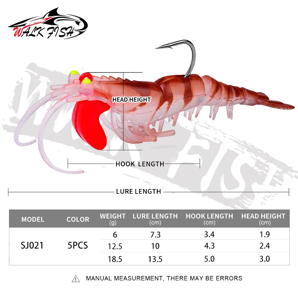 WALK FISH-cebo de camarón suave, señuelo luminoso de silicona con anzuelo Jigging, Swimbait Wobbler, 6G, 12G, 5G, 18g, 1 unidad - imagen 2