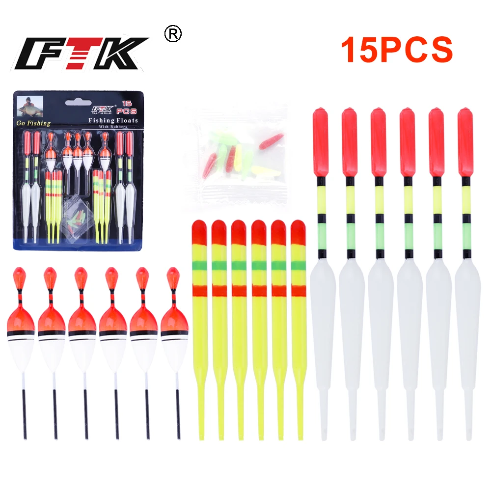 Flotador de pesca FTK, 15 unids/set, boya Vertical profesional con barra luminosa, flotador de señuelo multifunción, aparejos de pesca para pesca de carpa - imagen 4