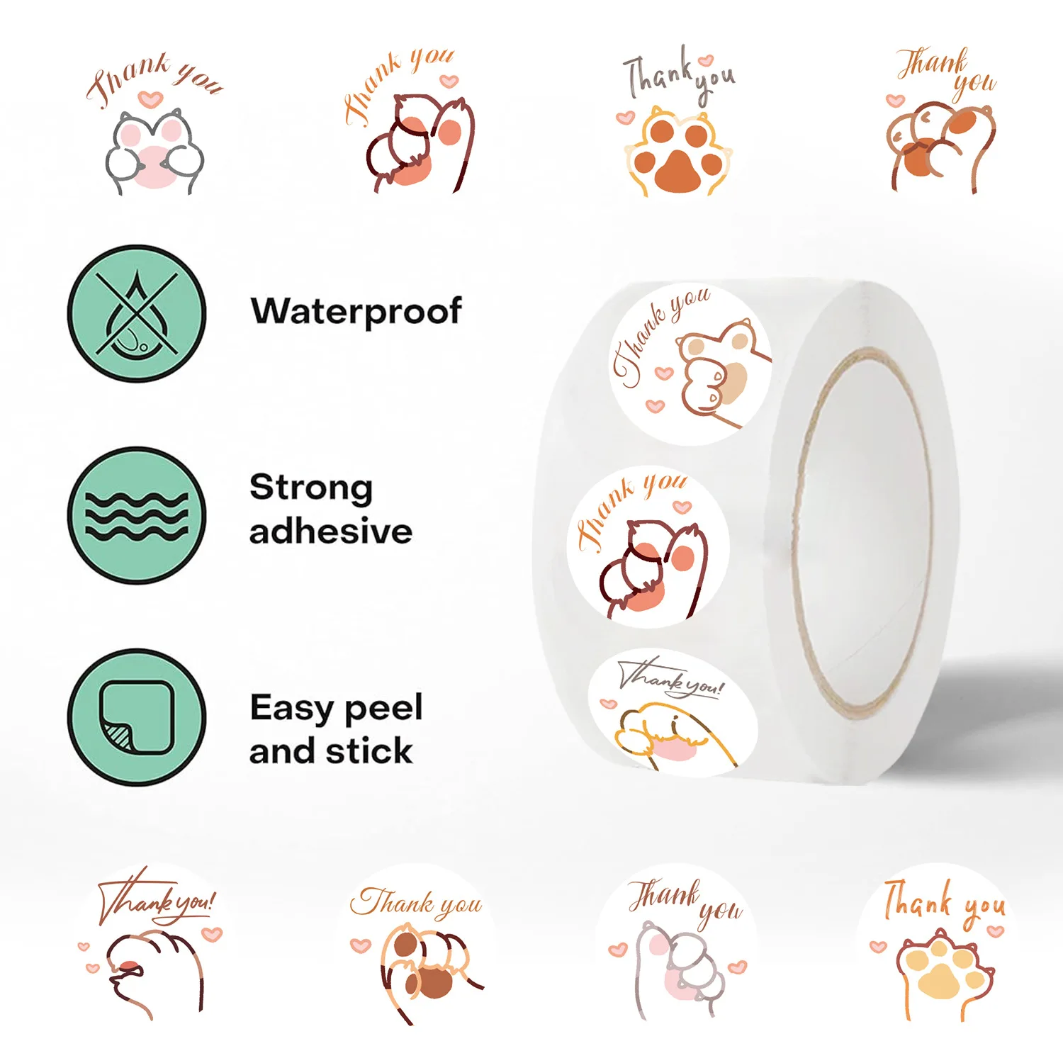 500 uds/rollo de pegatinas de grafiti de dibujos animados con cierre de sobre de agradecimiento de garra de gato, pegatina de botellas para teléfono, guitarra, portátil, Notebook, regalo - imagen 4