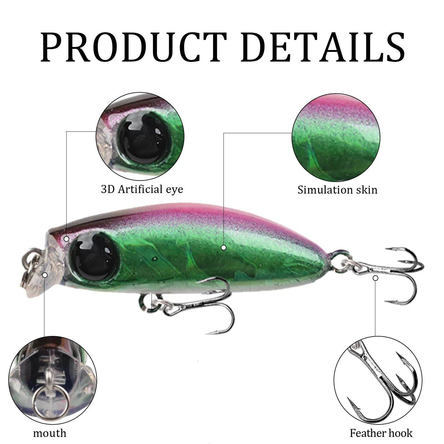 Señuelo de pesca de pececillo de hundimiento lento, Wobblers de 43mm y 2,7g Isca, cebo duro de plástico Artificial, Mini Crankbait, trucha, aparejos de Lucio, 1 unidad - imagen 4