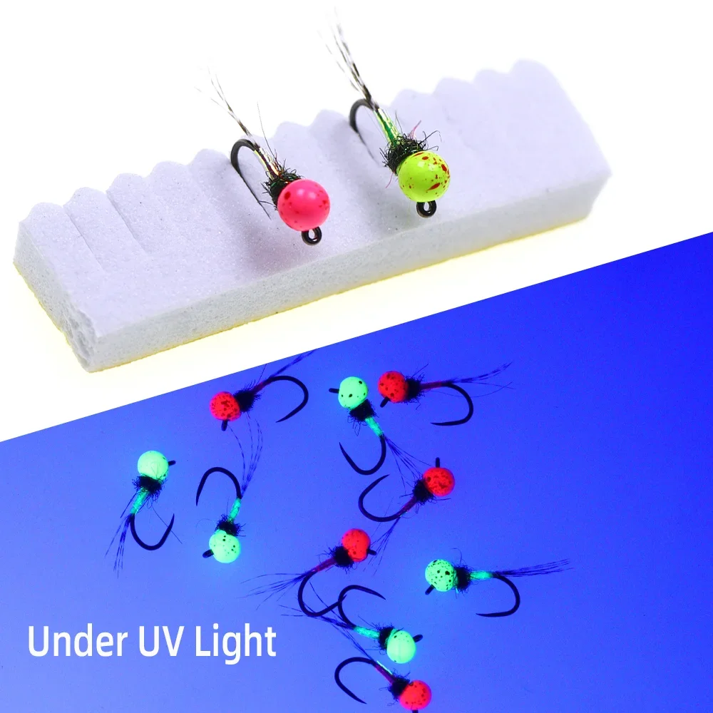 Wifreo 6 uds cabeza de cuentas de tungsteno plantilla Ninfa sin púas gancho para atar moscas # 14 # 18 Señuelos de trucha de ninfa europea de hundimiento rápido Señuelos de pesca de filas - imagen 4