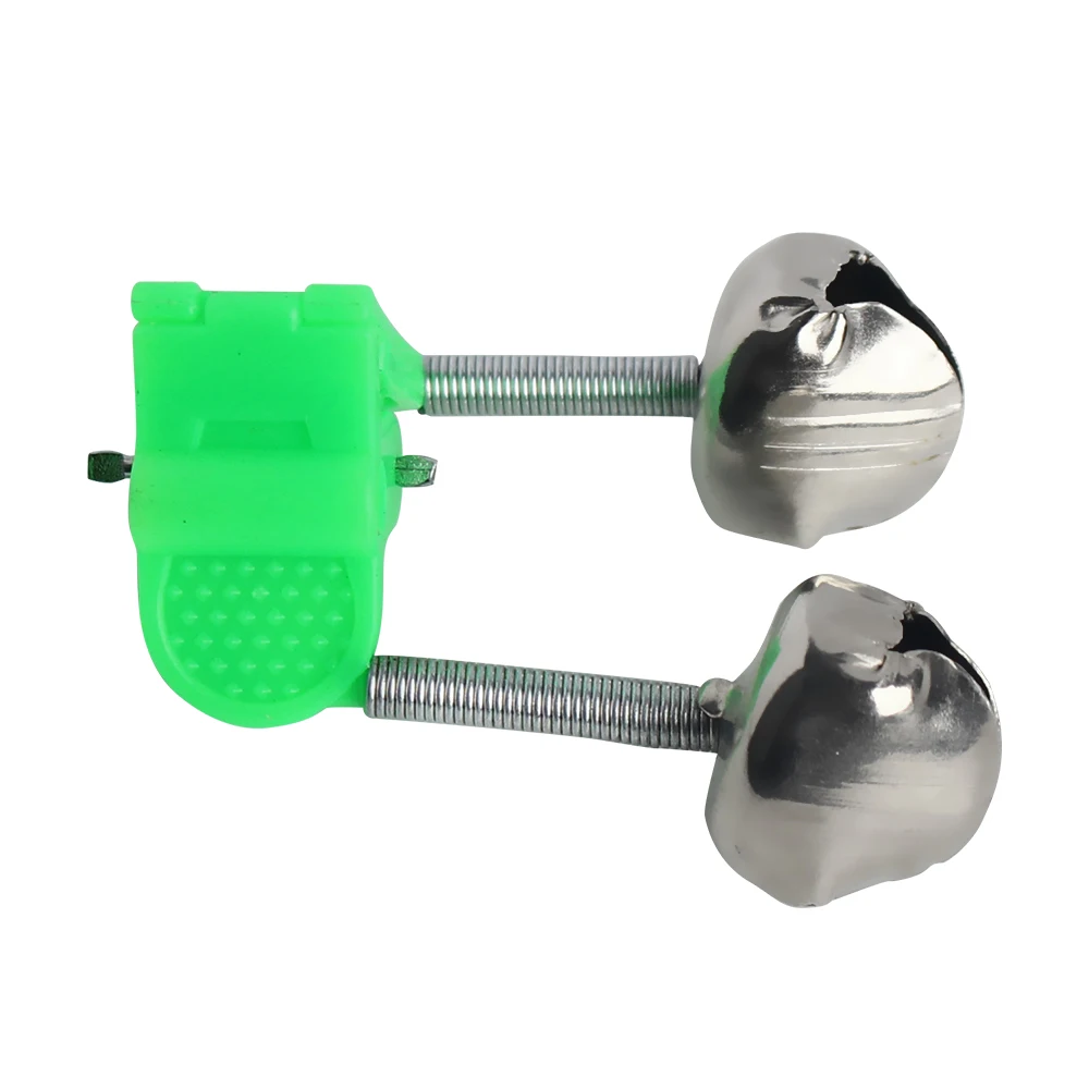 10 unids/lote alarmas de mordedura de pesca caña de pescar campana abrazadera punta Clip campanas anillo verde ABS accesorio de pesca Metal al aire libre - imagen 2